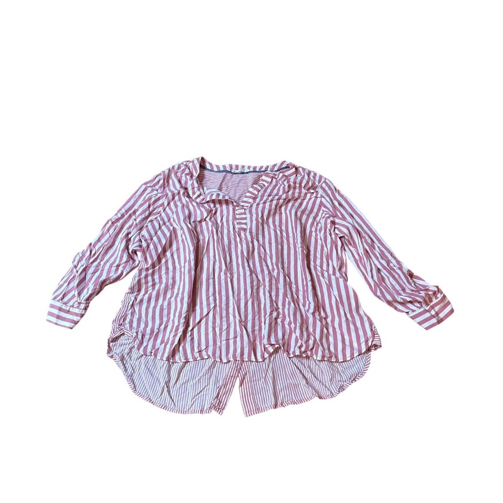 Jane‎ and Delancey Striped Blouse Pink White Boho Button Back High Low SIZE 2X